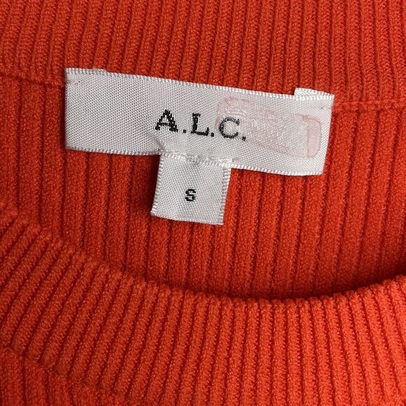 A.L.C. Vance Dress Women Small Orange Stretch Knit Sheath Mini Ruffle Hem - Picture 11 of 13